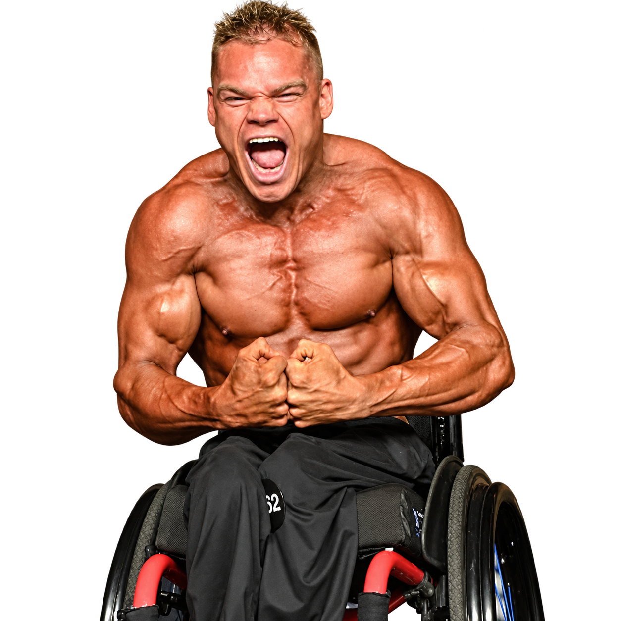 Bray performing an intense bodybuilding pose onstage.